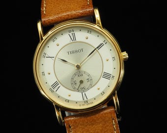 US Duty Paid Vintage Tissot D157 Gold Roman Small Seconds Two Tone Quartz 30mm Mens Watch JAPAN