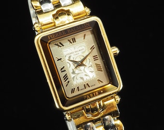 US Duty Paid Vintage N MINT Pierre Balmain Gold Roman Tank Two Tone 1230 Quartz 20mm Womens Watch JAPAN