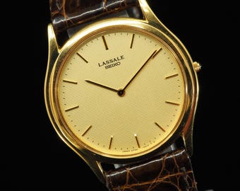 US Duty Paid Vintage 1984 N MINT Seiko Lassale 2F50-0700 Gold Quartz 32mm Mens Watch JAPAN