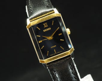 US Duty Paid Vintage N MINT Citizen Exceed 3330-C80096 Black Tank Quartz 18mm Womens Watch JAPAN