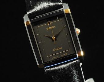 US Duty Paid Vintage 1985 Seiko Exceline 7321-5980 Black Tank Quartz 20mm Womens Watch JAPAN