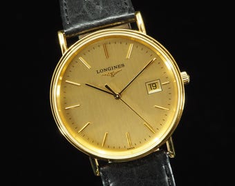 US Duty Paid Vintage N MINT Longines Grand Classic L4.720.2 Gold Date Quartz 32mm Mens Watch JAPAN