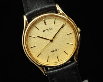 US Duty Paid Vintage 1991 N MINT Seiko Dolce 8N41-6060 Gold Quartz 31mm Mens Watch JAPAN