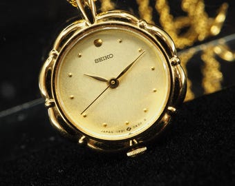 US Duty Paid Vintage Seiko 1F21-0A10 Gold 21mm Quartz Womens Pendant Watch JAPAN