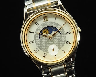 US Duty Paid Vintage 1990 N MINT Seiko Alba V806-0140 Sun & Moon Small Seconds Quartz Mens Watch JAPAN