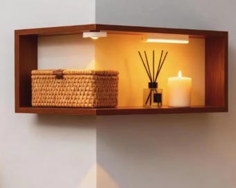 Corner Floating Shelf, Wooden Wall Mounted Corner Shelf Set, Modern Living Room Decor, Space Saving Display