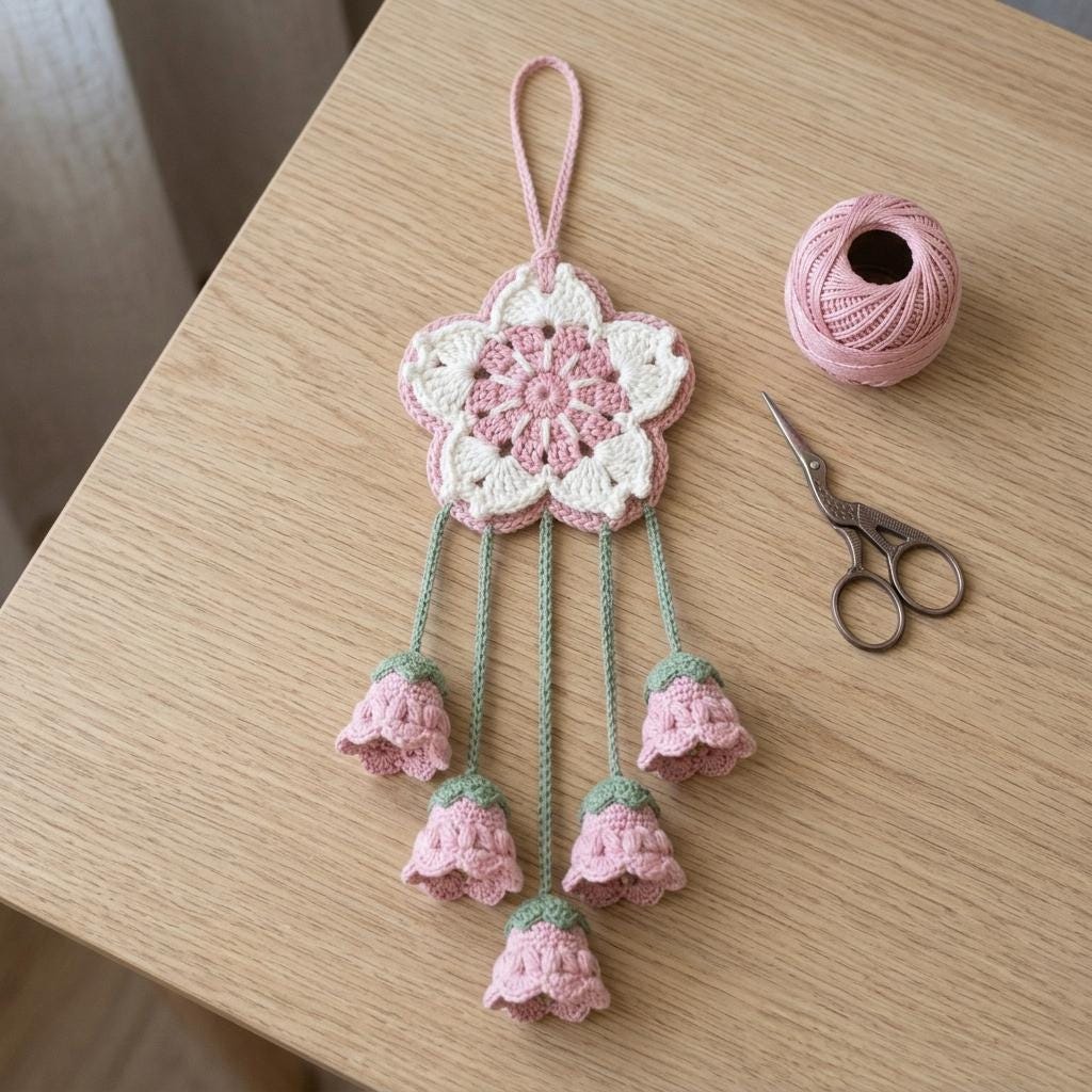 Cherry Blossom and Bell Flower Hanging Bouquet Pattern
