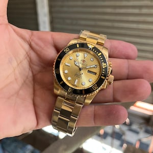 Vintage Orient AAA Crystal 21 Jewels "Submariner" Style (Golden Dial )Automatic Men’s Watch