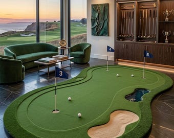 Alfombra de golf orgánica irregular tejida a mano de 8x10 pies, alfombra deportiva de golf de lujo para niños, alfombra divertida de 9x12 pies para sala de juegos.