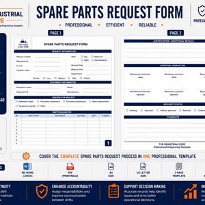 Spare Parts Request Form | Editable Word & PDF | Maintenance Parts Request Template | Inventory Requisition Form | Manufacturing Document