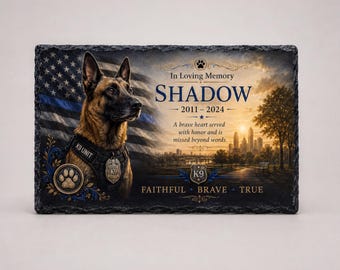 Personalized K9 Memorial Slate, Police Dog Photo Remembrance, Thin Blue Line (12x8 or 12x6)