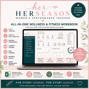 Cuaderno de bienestar para mujeres / SOLO MICROSOFT EXCEL / Planificador de ejercicios / Registro de ciclos / Registro de hábitos / Registro de carreras / Hoja de cálculo de Excel