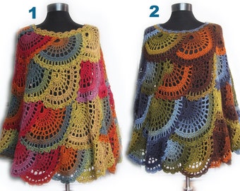 Crochet poncho, Multicolor Capelet, Boho Poncho Cape Cowl, Women Boho poncho, handmade Poncho, crochet accessories, lace poncho capelet