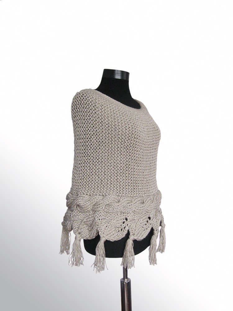 Knit Poncho Hand Knit Capelet Fingerle Gloves Cable Knit - Etsy