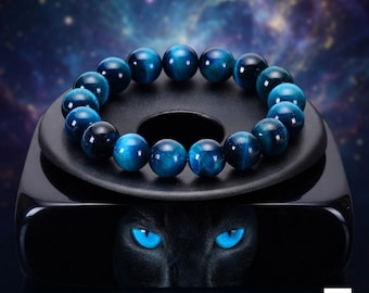 Blue Tiger Eye Beaded Bracelet, Natural Stone Round Beads, Minimalist Bracelet for Men and Women
