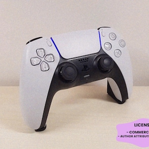 May include: A wireless video game controller featuring a two-tone design with a white textured shell and a black central panel. It includes a central touchpad with a blue light bar, two black analogue sticks, a directional pad, and four action buttons.