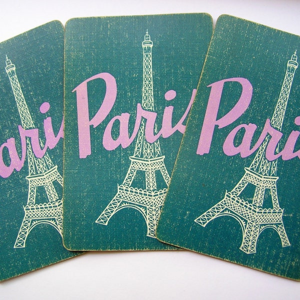 Vintage linen Paris cards for crafts, ephemera,scrapbook,paper craft,mixed media,shabby cottage chic