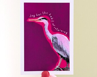 Mini Heron Art Print Joy Has The Habit Of Returning