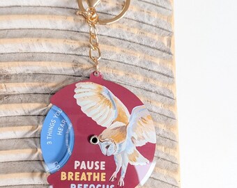 Barn Owl Grounding Spinner Keychain