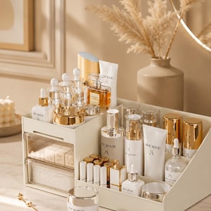 Cosmetica-organizer met lades voor kaptafel, make-up opbergplank, organizer voor slaapkamerbureau, woondecoratie, cadeau voor haar