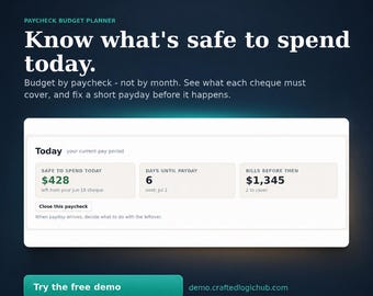 Paycheck Budget Planner - Budget by Paycheck App, Know What Is Safe to Spend Until Payday - Biweekly & Weekly, Offline, No Subscription