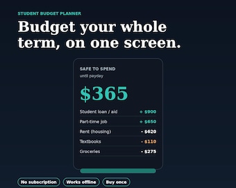 Student Budget Planner App - College Budget & Back to School Money Planner, Private Offline, No Subscription, Digital Download