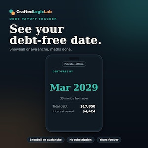 Debt Payoff Tracker App - Snowball & Avalanche, Debt Free Date, Spreadsheet Alternative, Private Offline, No Subscription, Digital Download