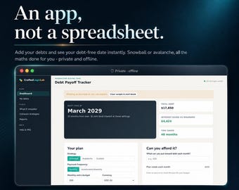 Debt Payoff Tracker, Debt Snowball and Avalanche Planner | Credit Card and Loan Payoff App | Offline, No Spreadsheet, No Subscription