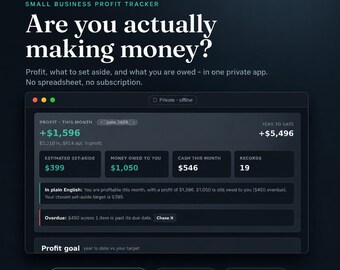 Small Business Profit Tracker - Income, Expense and Profit App for Etsy Sellers and Makers - Pricing, P&L and Tax Set-Aside, Offline App