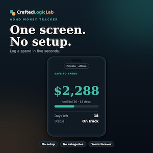 ADHD Budget Planner - One Screen Money Tracker App, No Setup, Safe to Spend Until Payday, Private Offline Digital Download