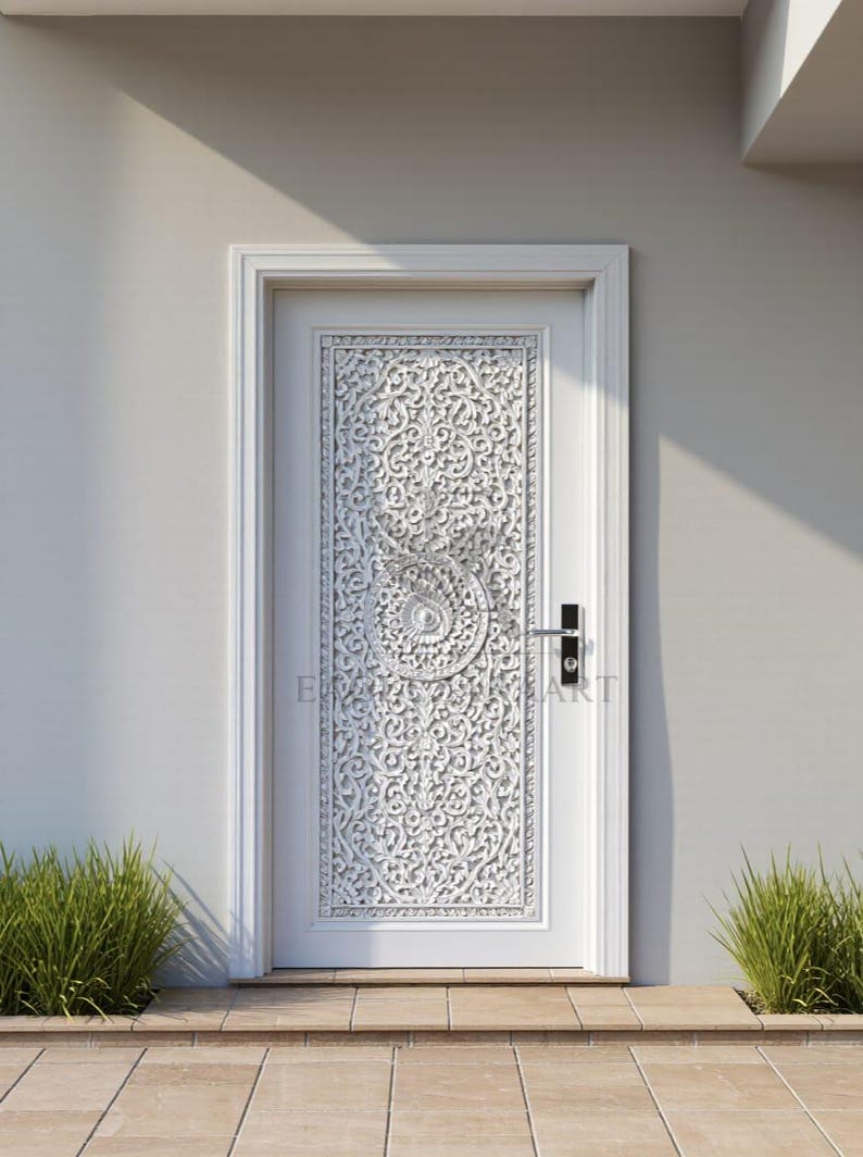 Solid Teak Single Door, Hand Carved Design, Decorative Wooden Interior ...