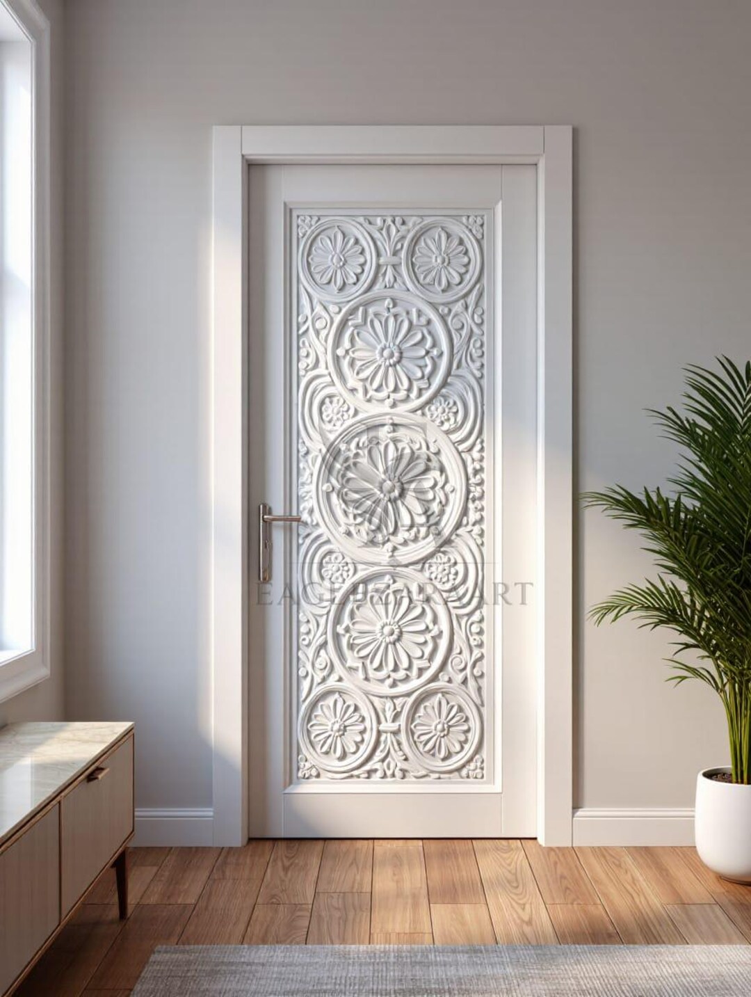 Solid Teak Single Door, Hand Carved Design, Decorative Wooden Interior ...