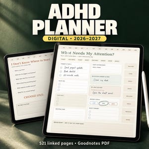 ADHD Digital Planner 2026–2027, GoodNotes iPad Life & Productivity Planner