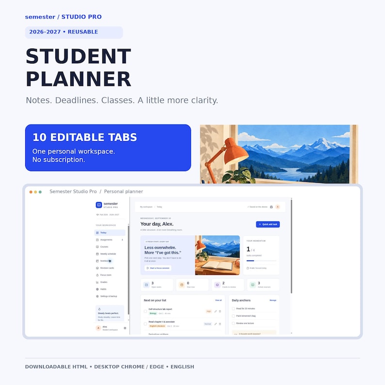 Digital Student Planner 2026–2027, Editable Notes Website, Assignment ...