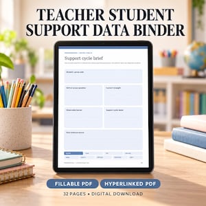 Può includere: Un tablet digitale che mostra un raccoglitore di dati di supporto per insegnanti e studenti con un modulo di ciclo di supporto. Lo schermo presenta campi per il codice del gruppo, la domanda di competenza, la forza attuale e le date del ciclo.