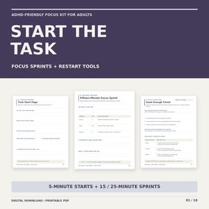 ADHD Task Initiation Kit with Focus Sprints and Restart Tools