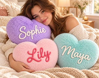 Almohada personalizada con forma de corazón y nombre, cojín suave y afelpado, regalo personalizado para mejores amigos, regalo de aniversario para parejas, sorpresa de San Valentín.