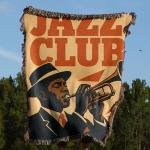 Jazz Musician Mid-Century Trumpet Burnt Orange JAZZ CLUB | Woven Throw Blanket MB5MN