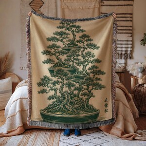 Juniper Forest Japanese Botanical Green Planter Study | Woven Throw Blanket 5ATC0