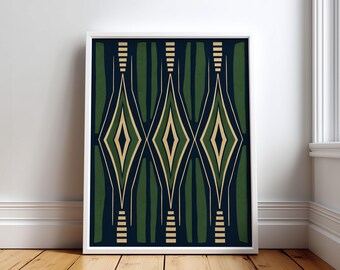 Pôster e tela com três motivos abstratos de diamante em verde marinho WBTDB