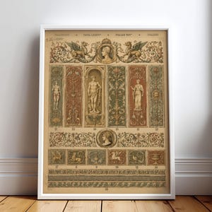 Italiensk klassisk ornamentsamling Vintage litografisk affisch och canvas L4HAD