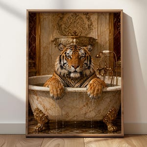 Tiger i utsmyckat marmorbadkar Barock djurporträtt Poster & Canvas 7CVLS