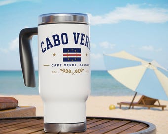 Caneca térmica com o logotipo da bandeira de Cabo Verde | Aço inoxidável 414 ml