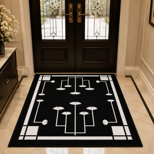 Hand Tufted Black Ivory Rug, Luxury Geometric Area Rug, Modern Art Deco Carpet, Handmade Designer Rug, Contemporary Living Room Rug