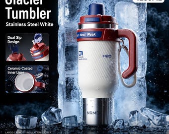 Kubek termiczny termiczny o pojemności 1250 ml z uchwytem, kubek ze stali nierdzewnej o dużej pojemności, kubek do kawy z podwójnym wieczkiem i słomką, prezent dla niego