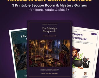 Halloween Game Bundle, 3 Printable Escape Rooms and Mystery PDFs for Ages 8+