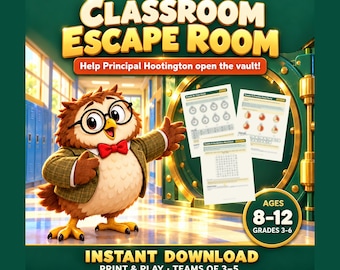 Classroom Escape Room Game for Kids 8-12, School Escape Puzzles for 3rd to 6th Grade, Printable Class Party Activity