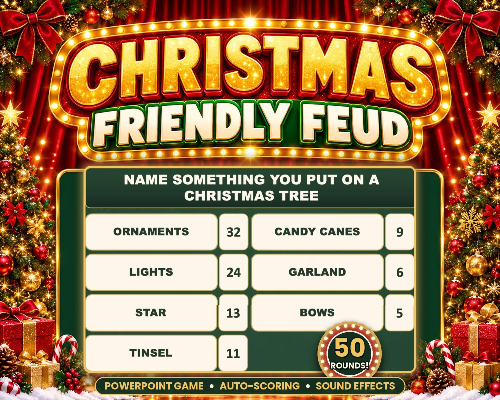 Christmas Friendly Feud, photo from the Etsy listing