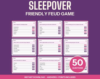 Juego de pijamada: 50 preguntas de encuesta en un PDF imprimible para preadolescentes.