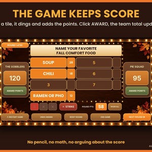 An instructional slide demonstrating how the game keeps score automatically by clicking tiles.